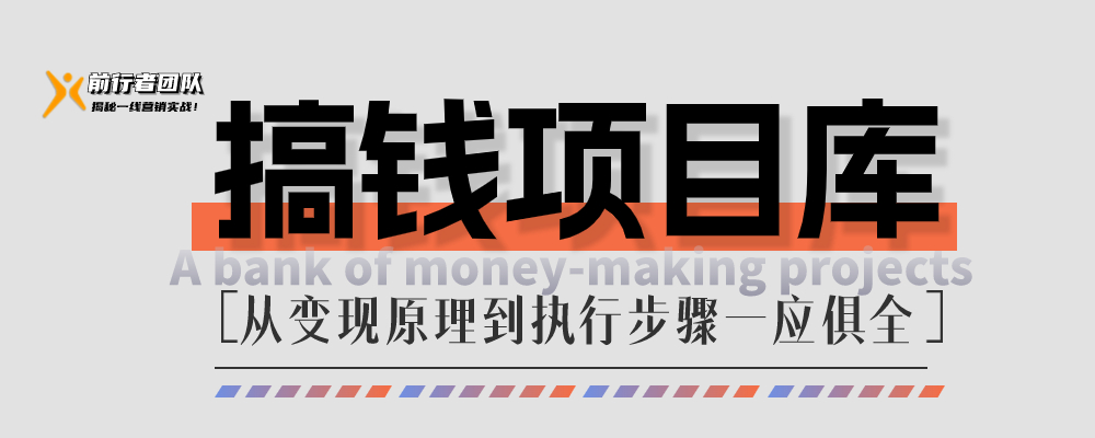 搞钱项目库-普通人可以快速上手实操的互联网项目，从变现原理到...-前行者团队